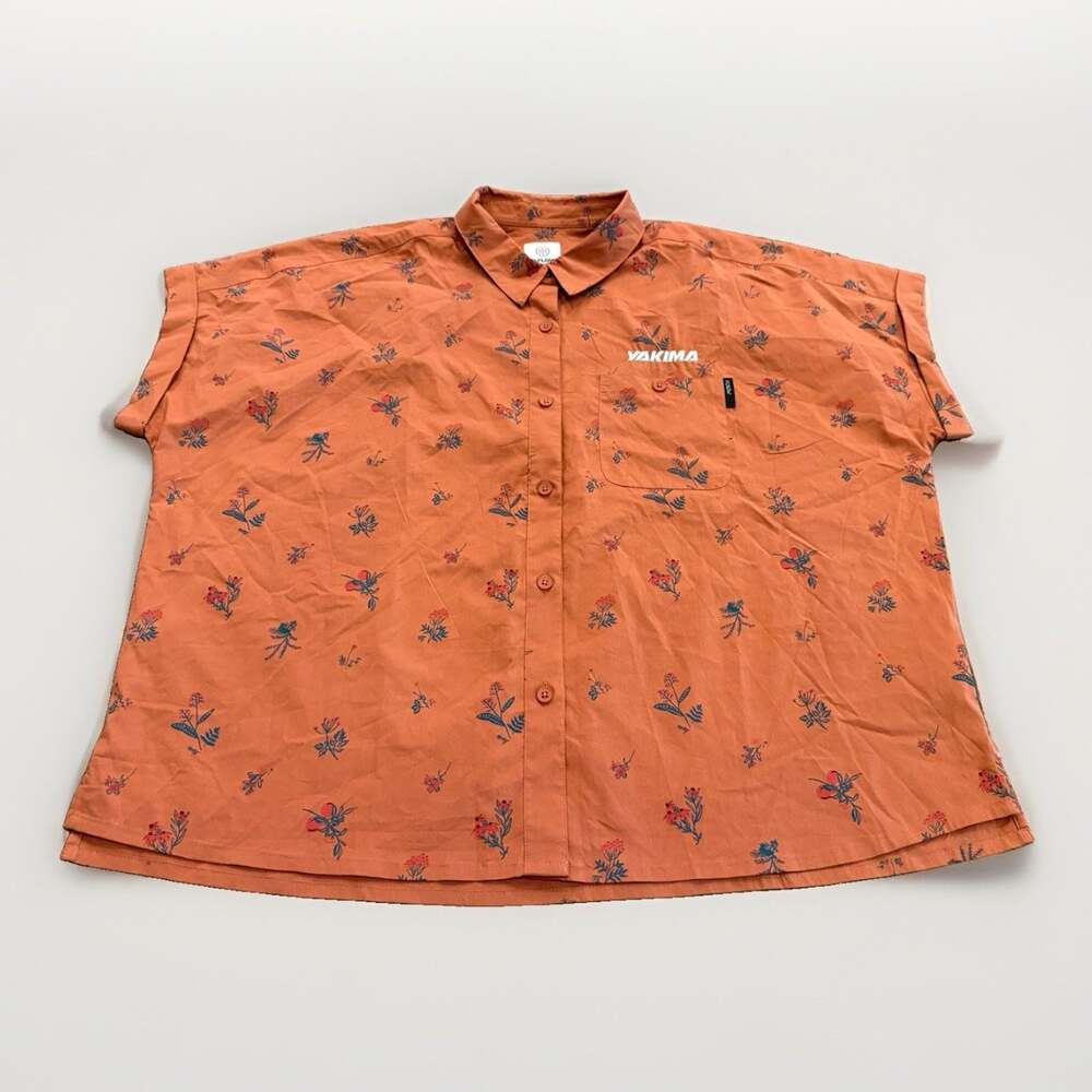 Flylow Womens Yakima Floral Print Short Sleeve Button-Up Collared Print Shirt XL